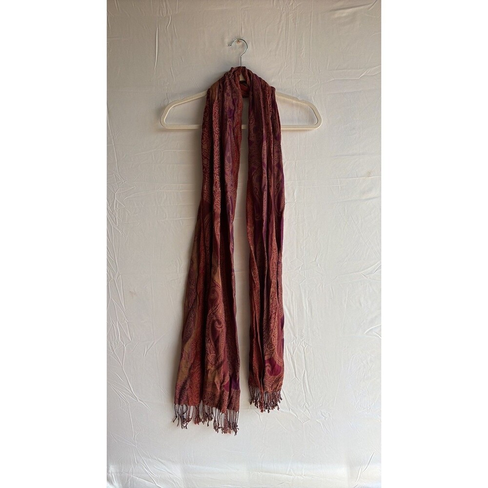 Vintage Paisley Pashmina Style Scarf in Burgundy and Plum with Tassels